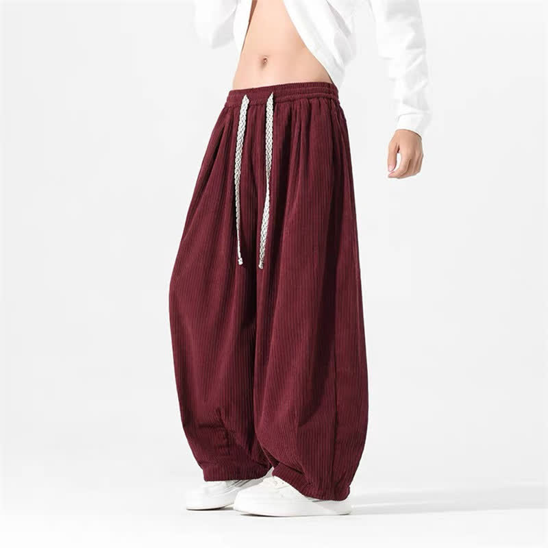 Buddha Stones Spring Fall Basic Drawstring Solid Ankle Pants Corduroy Men's Straight Leg Pants With Pockets - Maroon - US/UK/AU46，EU56 (5XL) - image 6