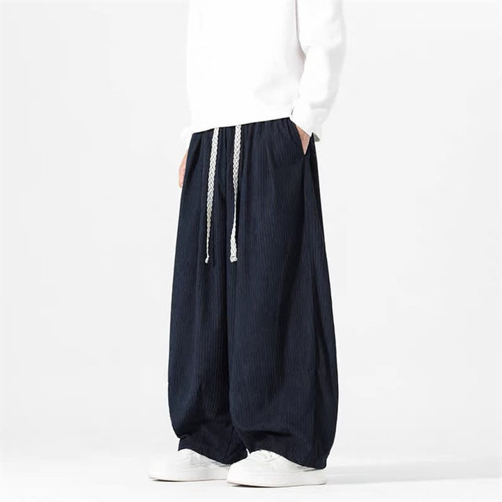 Buddha Stones Spring Fall Basic Drawstring Solid Ankle Pants Corduroy Men's Straight Leg Pants With Pockets - image 4