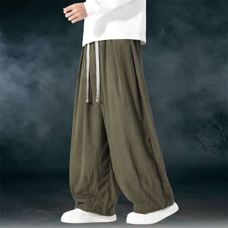 Buddha Stones Spring Fall Basic Drawstring Solid Ankle Pants Corduroy Men's Straight Leg Pants With Pockets - image 2