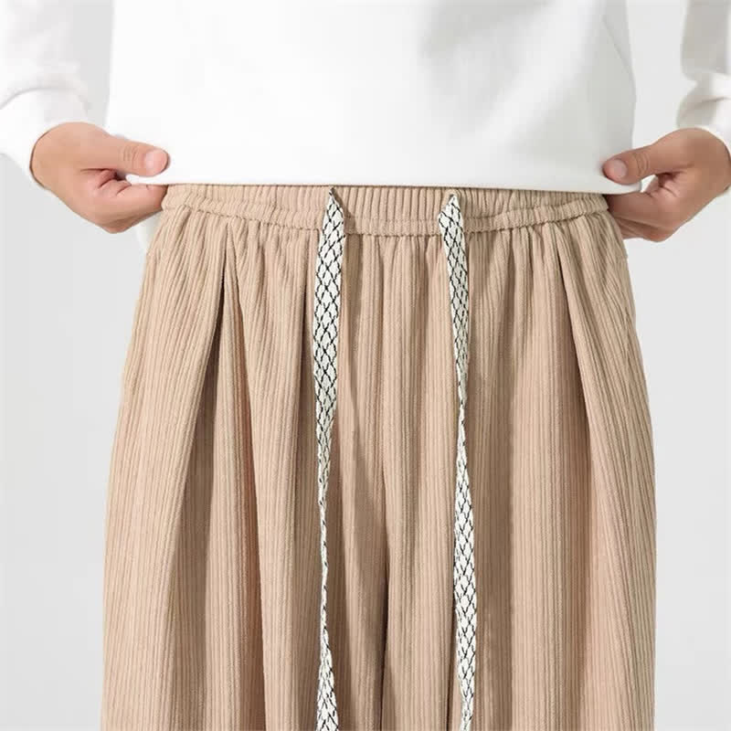 Buddha Stones Spring Fall Basic Drawstring Solid Ankle Pants Corduroy Men's Straight Leg Pants With Pockets - image 15