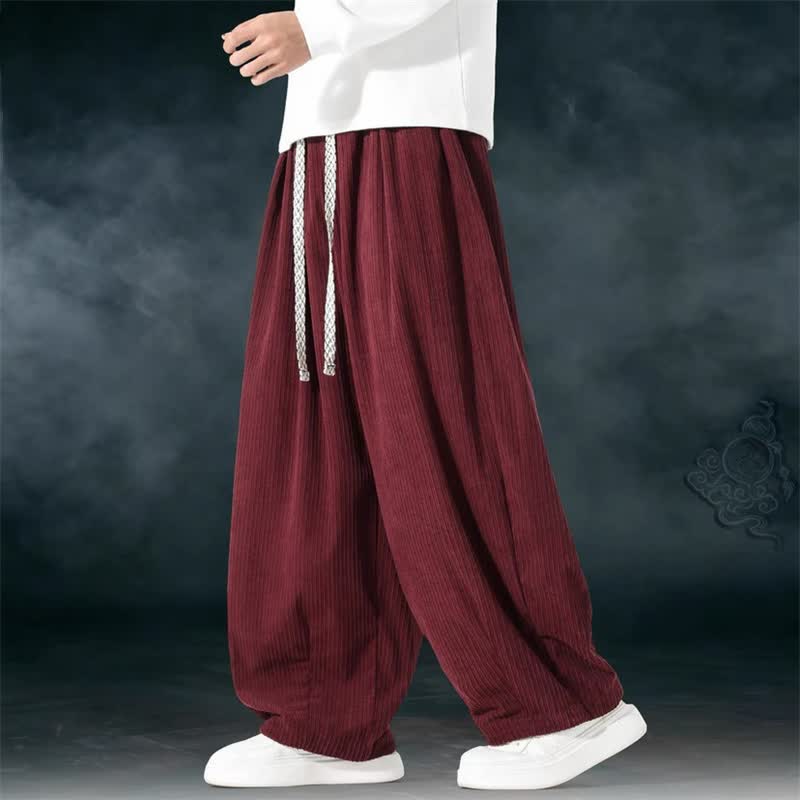 Buddha Stones Spring Fall Basic Drawstring Solid Ankle Pants Corduroy Men's Straight Leg Pants With Pockets - image 8