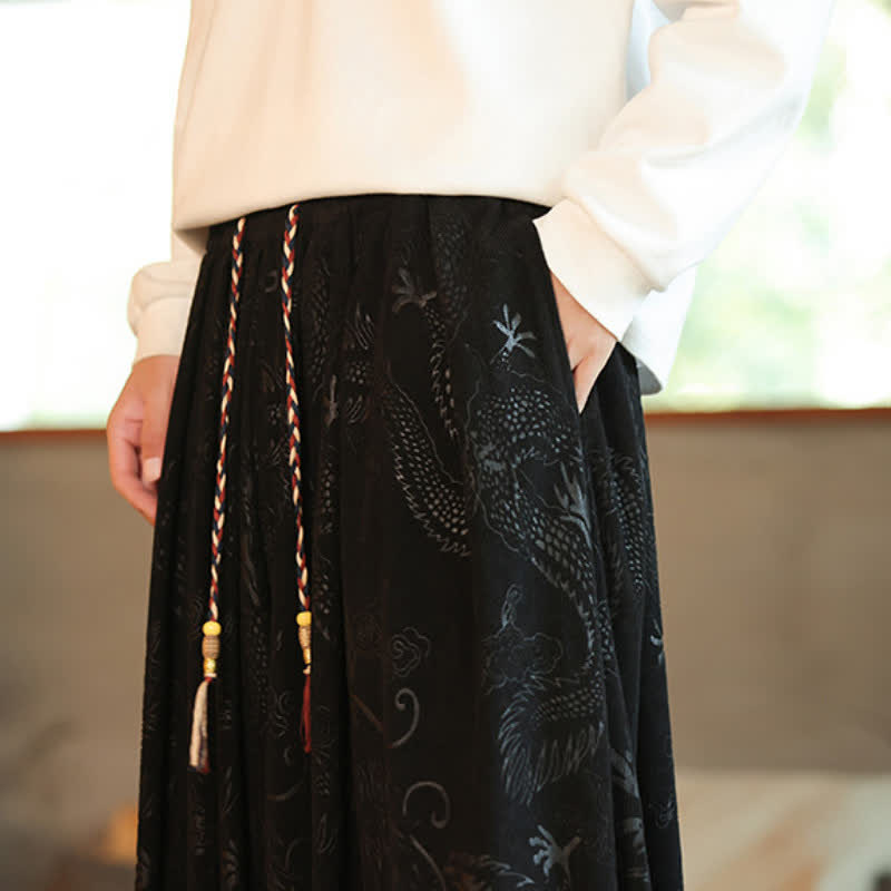 Buddha Stones Spring Fall Retro Casual Drawstring Dragon Pattern Ankle Pants Corduroy Men's Harem Pants With Pockets - image 17