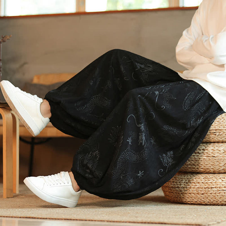 Buddha Stones Spring Fall Retro Casual Drawstring Dragon Pattern Ankle Pants Corduroy Men's Harem Pants With Pockets - image 14