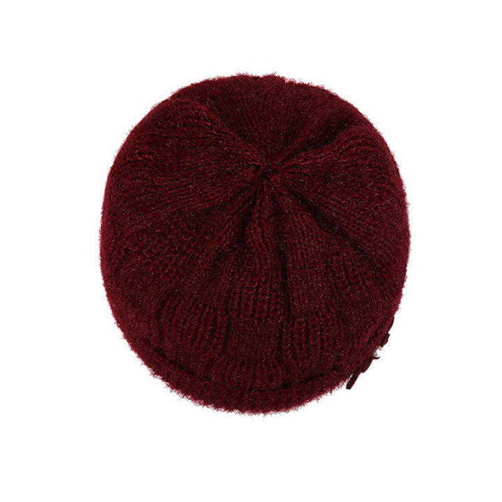 Buddha Stones Fall Winter Ribbed Knit Floral Fleece-lined Thickened Women's Hat - image 3