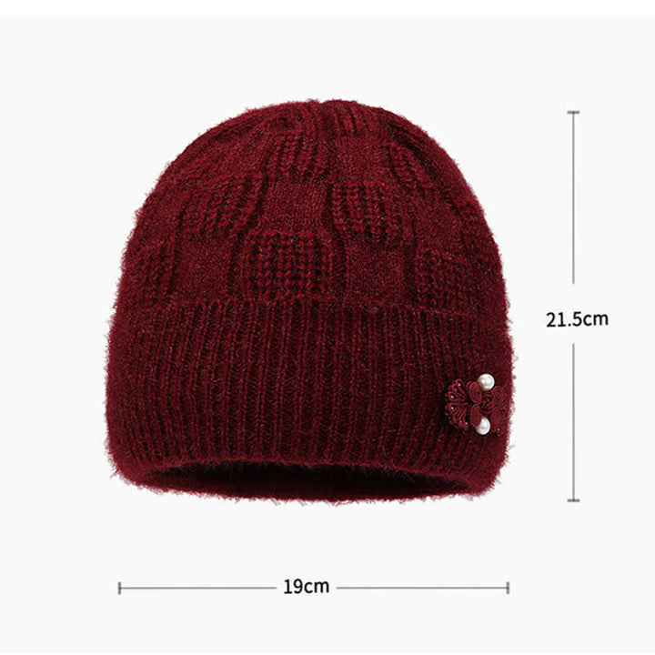 Buddha Stones Fall Winter Ribbed Knit Floral Fleece-lined Thickened Women's Hat - image 6