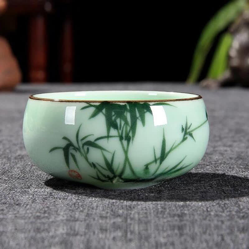 Buddha Stones Traditional Koi Fish Lotus Landscape Ceramic Personal Tea Cup - Bamboo - image 12