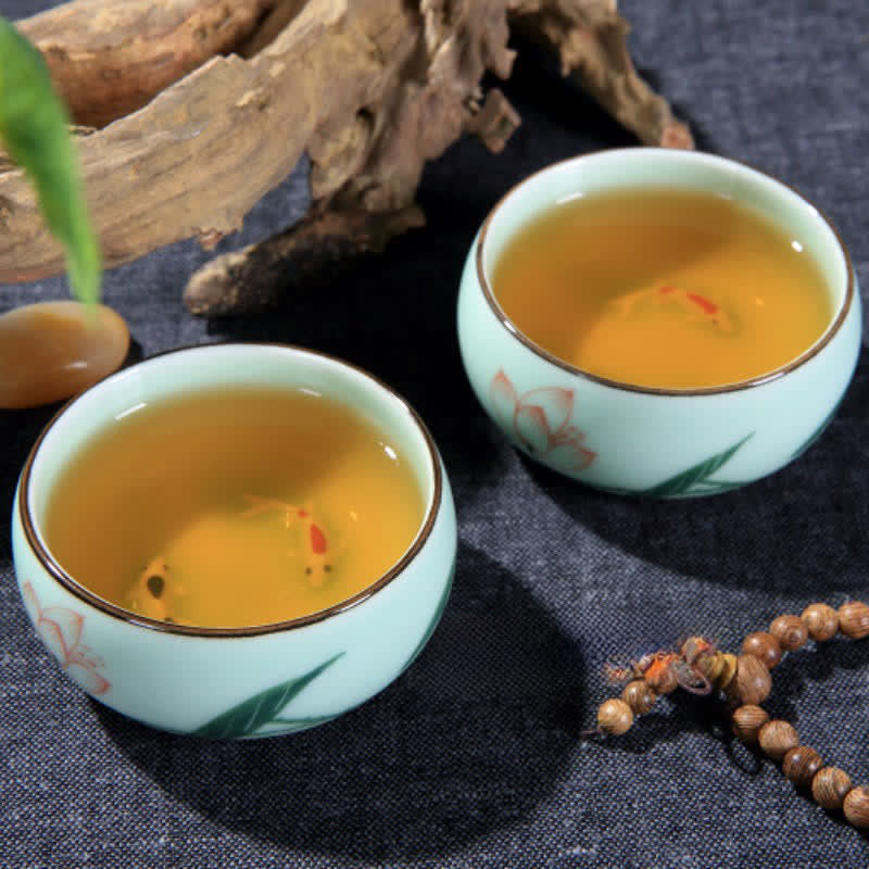 Buddha Stones Traditional Koi Fish Lotus Landscape Ceramic Personal Tea Cup - image 10