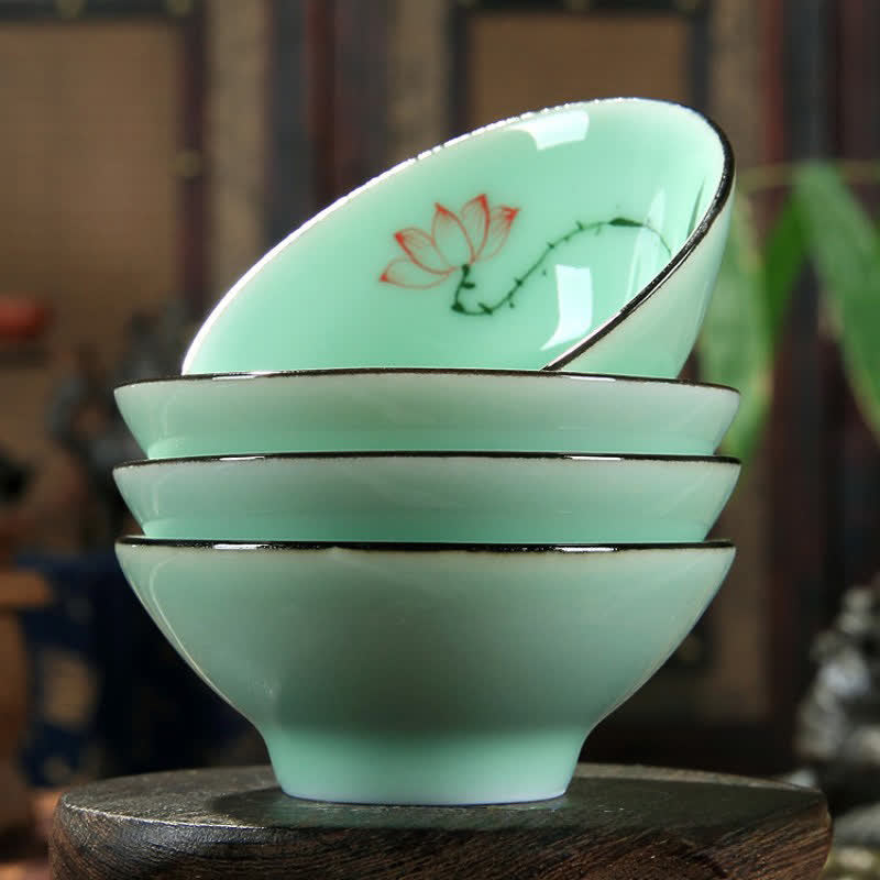 Buddha Stones Hand-Painted Celadon Ceramic Lotus Koi Douli Tea Cup - image 4