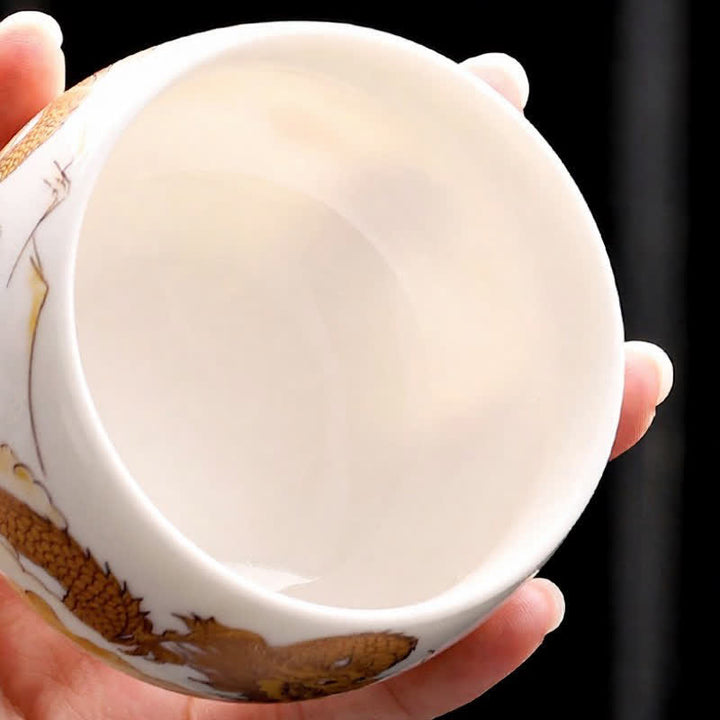 Buddha Stones White Porcelain Koi Lotus Dragon Hand-Painted Tea Cup - image 3