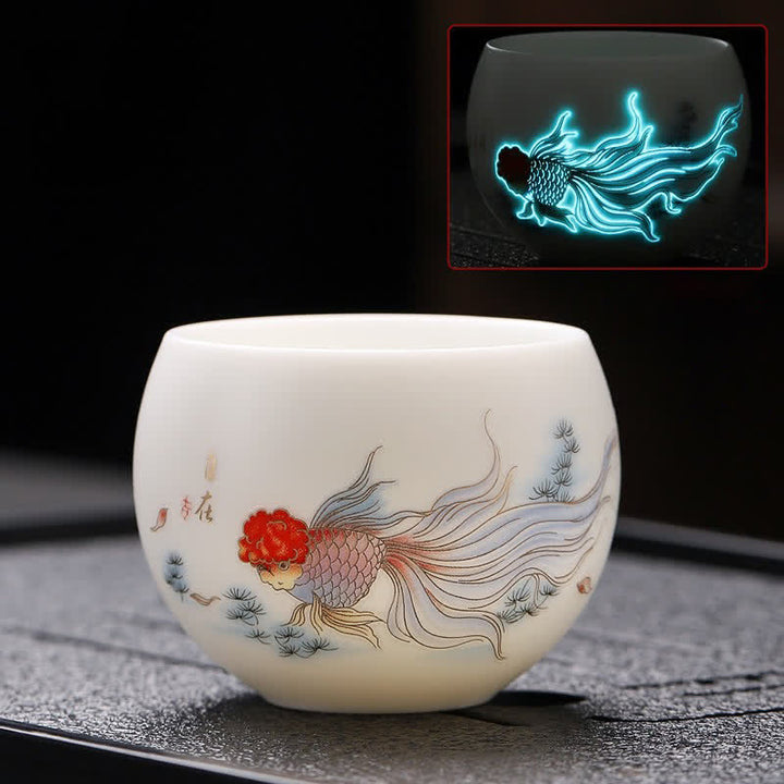 Buddha Stones Night Glow Landscape Koi Fish Ceramic Gongfu Tea Cup - Koi Fish - image 0