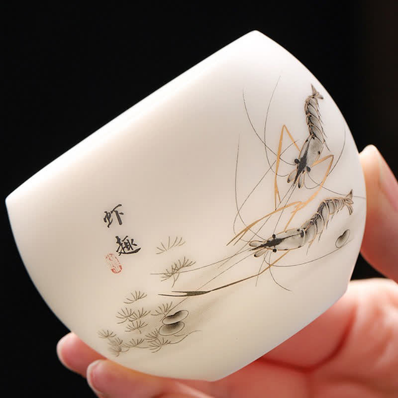 Buddha Stones Night Glow Landscape Koi Fish Ceramic Gongfu Tea Cup - Ginkgo Leaves - image 5