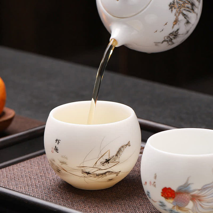 Buddha Stones Night Glow Landscape Koi Fish Ceramic Gongfu Tea Cup - image 9