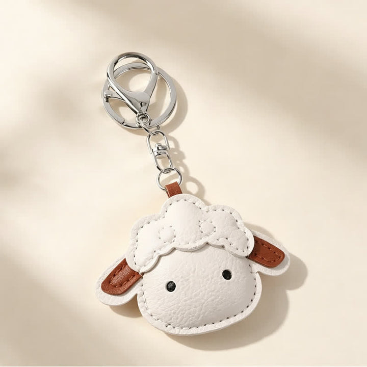 Buddha Stones Leather Lamb Charm Protection Keychains - White - image 0