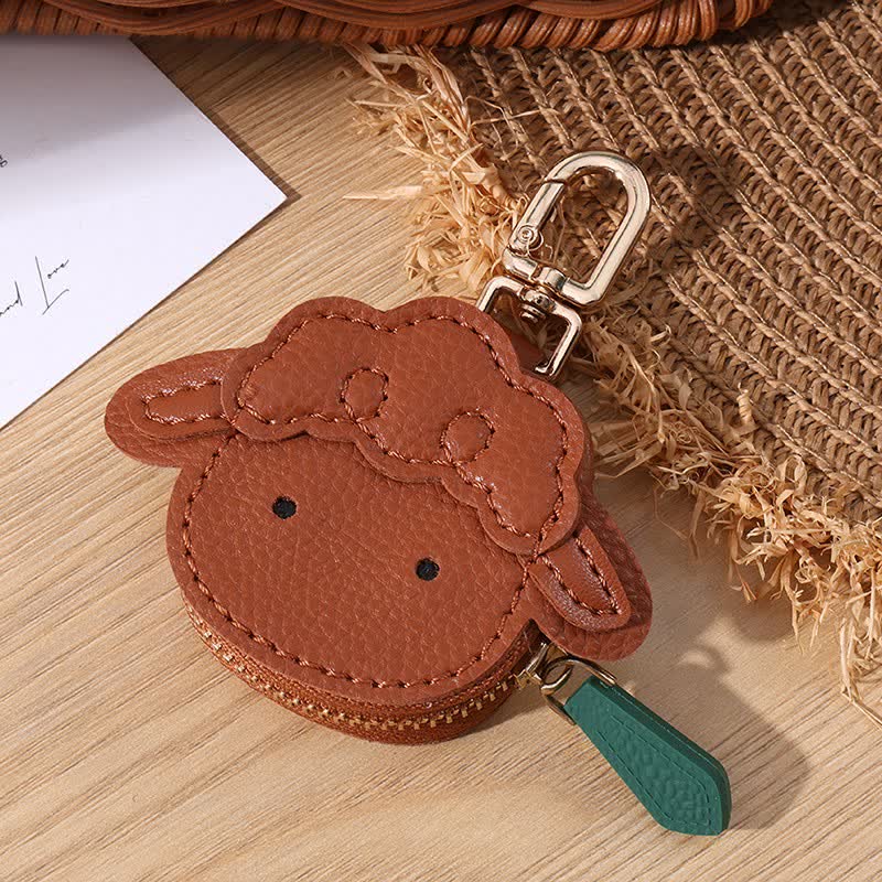 Buddha Stones Leather Lamb Goat Face Keychain Storage Wallet - Brown - image 4