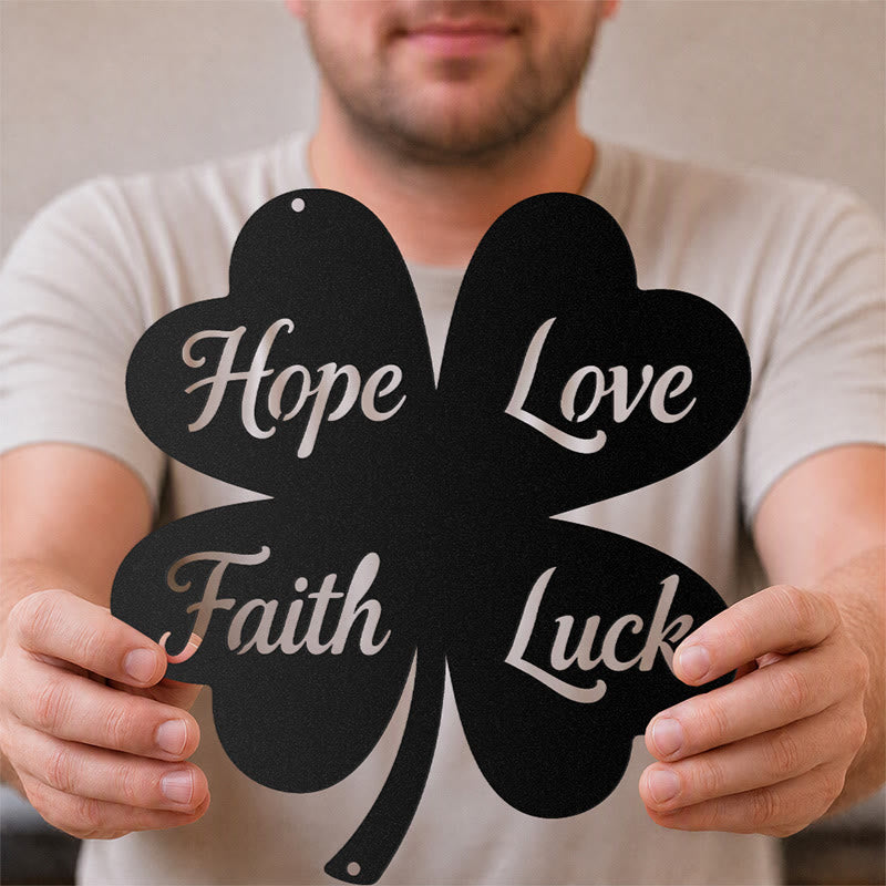 Buddha Stones Metal Four Leaf Clover Hope Love Faith Luck Meaningful Symbols Wall Art - image 1