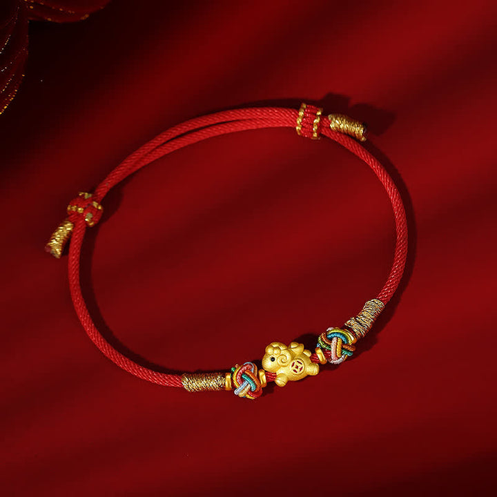 Buddha Stones Year of the Goat 999 Sterling Silver Red String Auspicious Goat Ingot Charm Luck Braided Bracelet - image 1