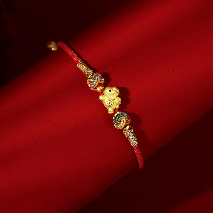 Buddha Stones Year of the Goat 999 Sterling Silver Red String Auspicious Goat Ingot Charm Luck Braided Bracelet - image 2