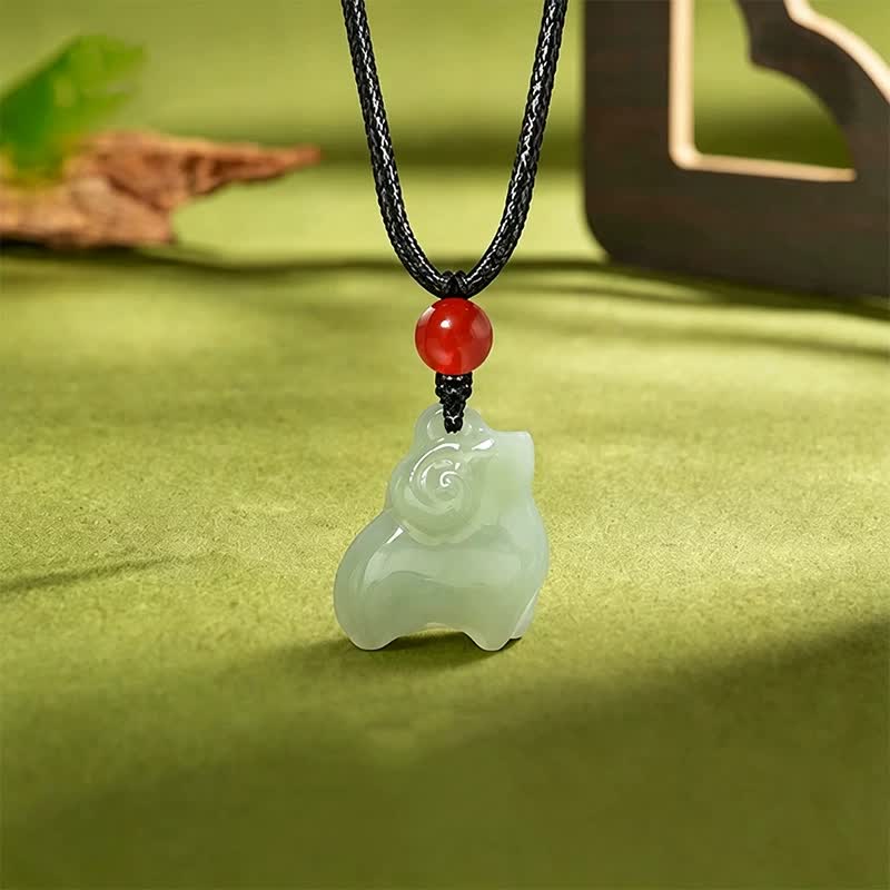 Buddha Stones Year of the Goat Hetian Jade 12 Chinese Zodiac Luck Carved Braided Cord Necklace - Goat - image 0