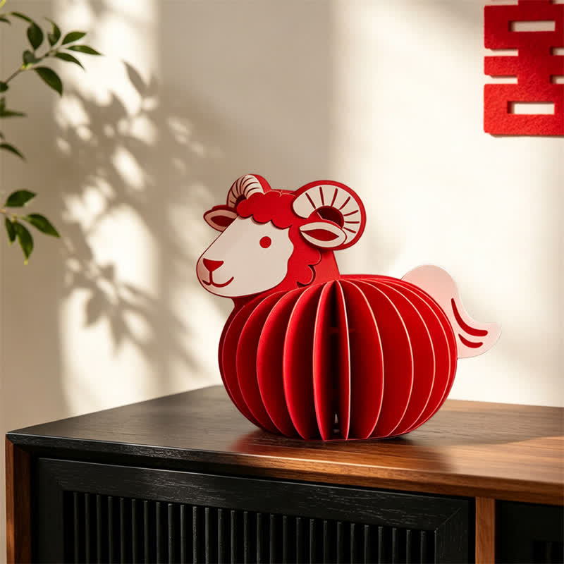 Buddha Stones Year of the Goat Red Felt Chinese Zodiac Prosperity Sheep Tabletop Cute Animal Decor - image 8