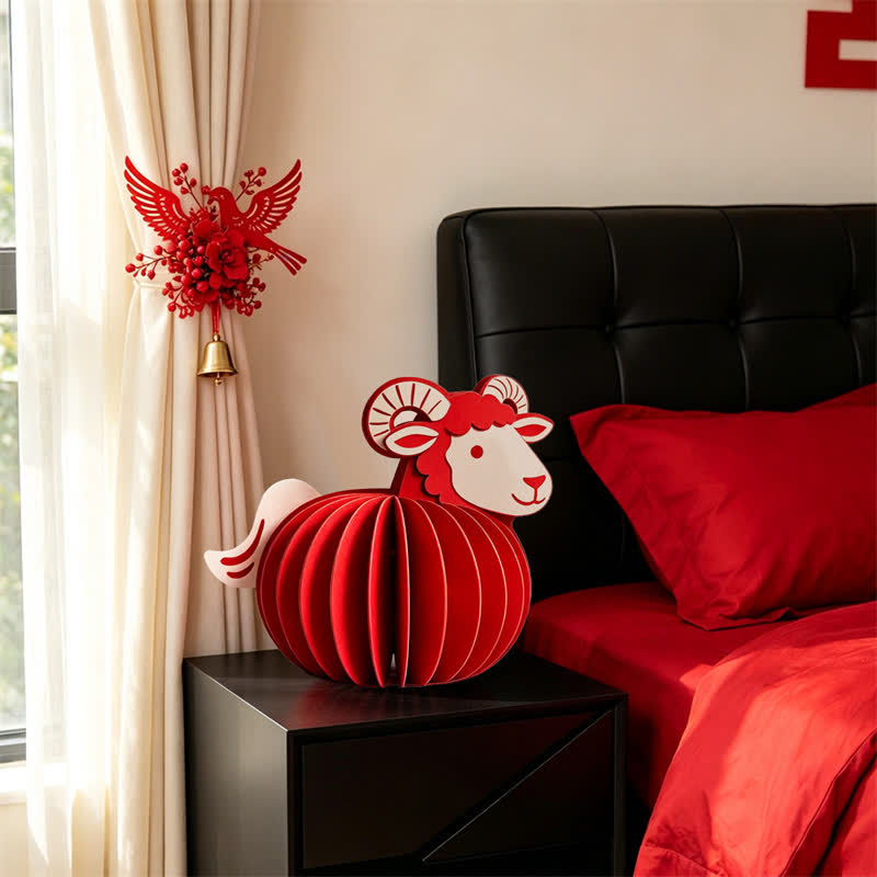 Buddha Stones Year of the Goat Red Felt Chinese Zodiac Prosperity Sheep Tabletop Cute Animal Decor - image 7