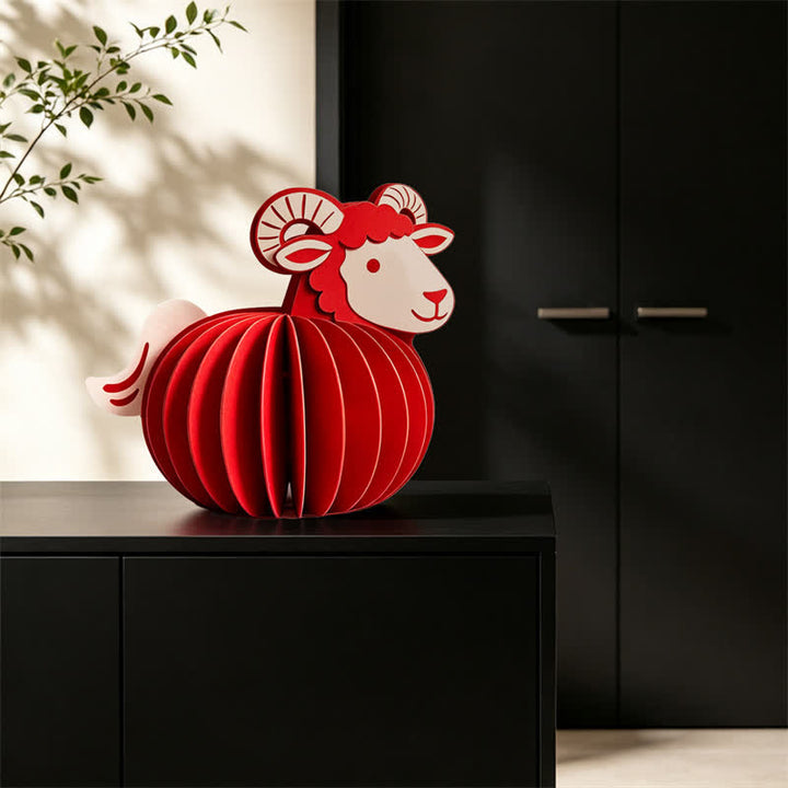 Buddha Stones Year of the Goat Red Felt Chinese Zodiac Prosperity Sheep Tabletop Cute Animal Decor - image 6