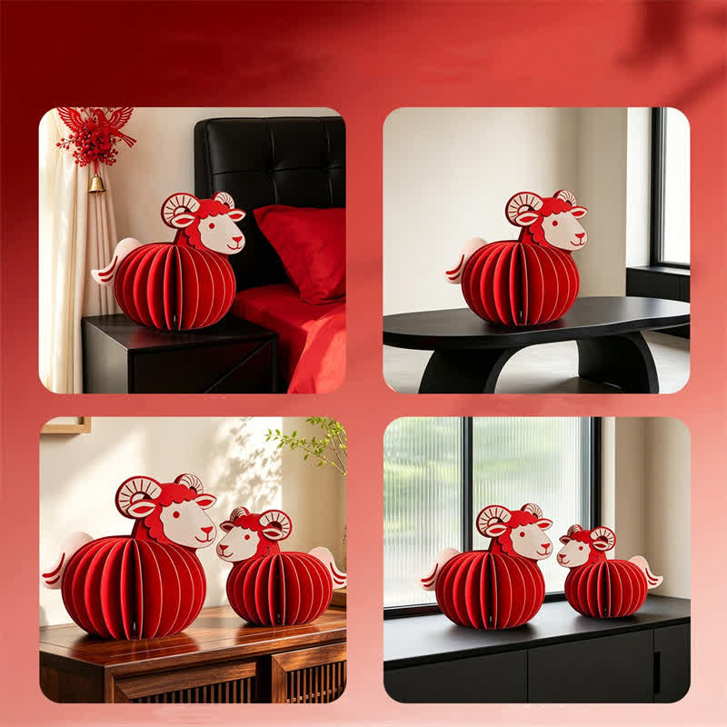 Buddha Stones Year of the Goat Red Felt Chinese Zodiac Prosperity Sheep Tabletop Cute Animal Decor - image 10
