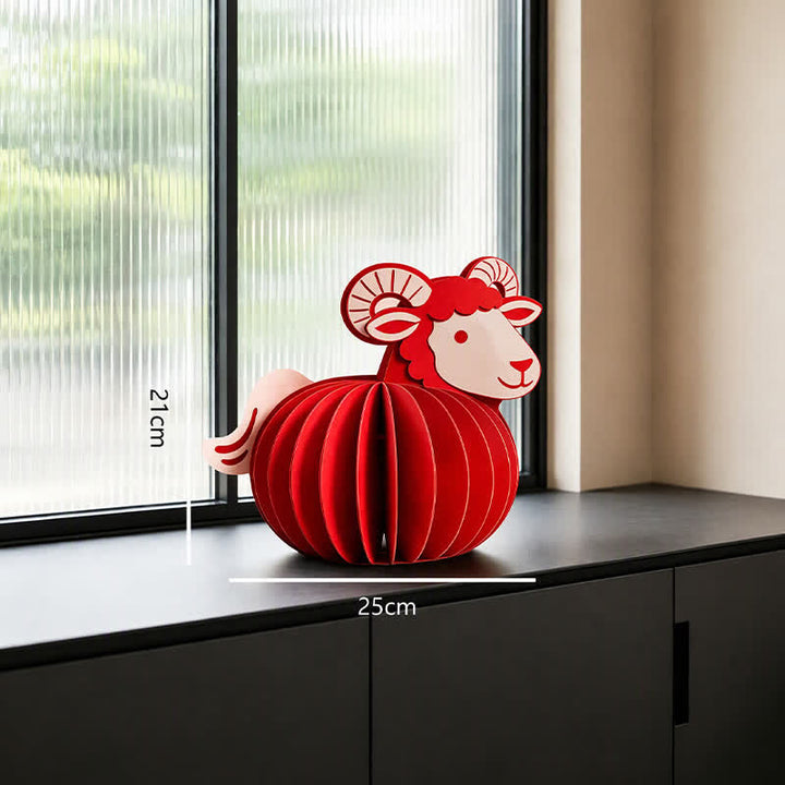 Buddha Stones Year of the Goat Red Felt Chinese Zodiac Prosperity Sheep Tabletop Cute Animal Decor - Year of the Goat - Medium Approx. 21*25cm - image 5