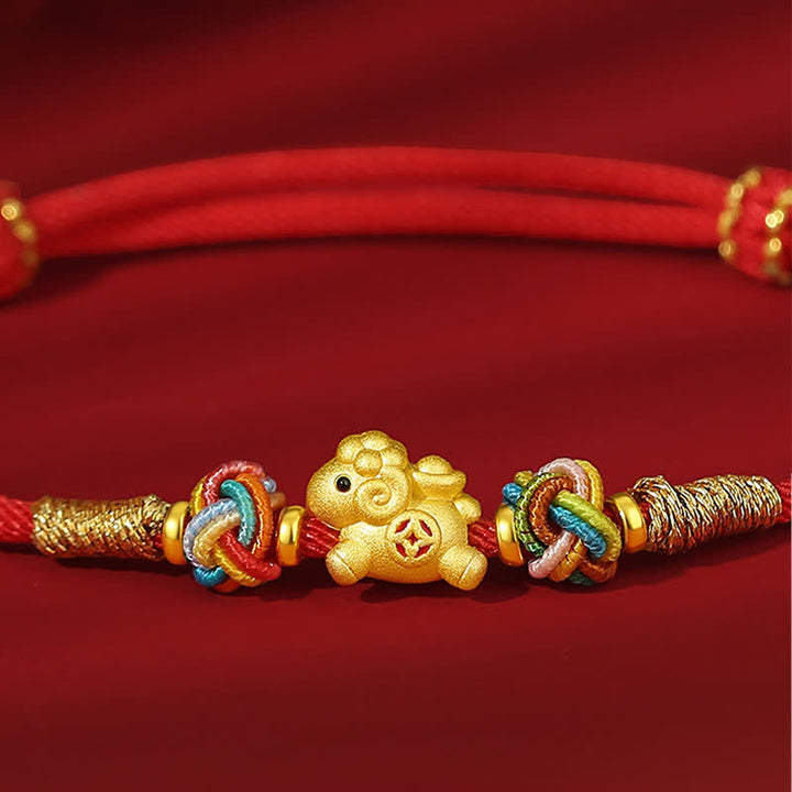 Buddha Stones Year of the Goat 999 Sterling Silver Red String Auspicious Goat Ingot Charm Luck Braided Bracelet - image 10