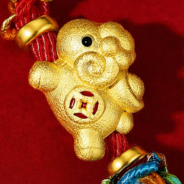 Buddha Stones Year of the Goat 999 Sterling Silver Red String Auspicious Goat Ingot Charm Luck Braided Bracelet - image 12