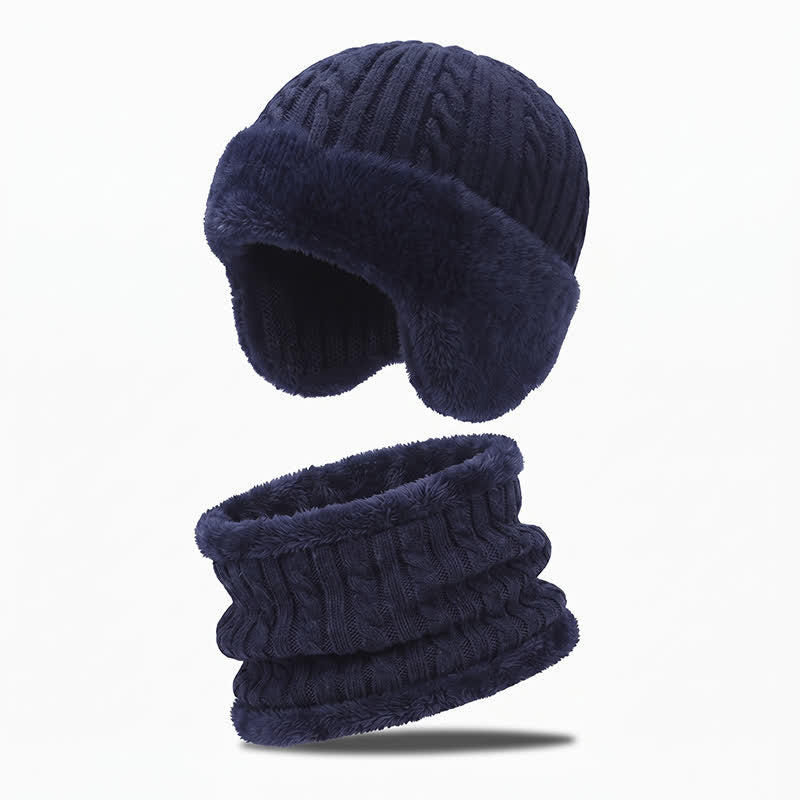 Buddha Stones Winter Ribbed Knit Plush Trim Balaclava Men's Hat - MidnightBlue - image 0