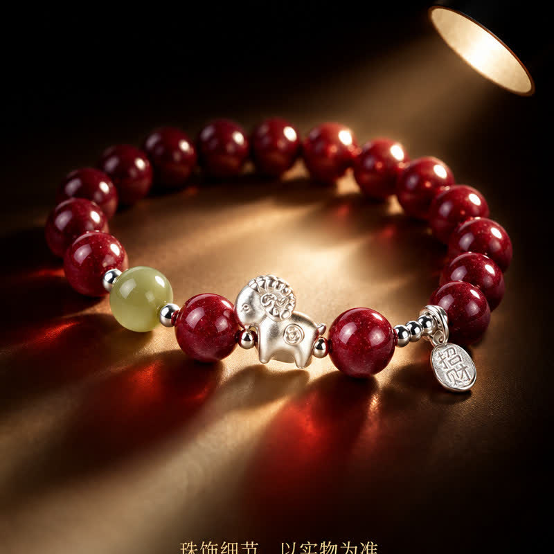 Buddha Stones Year of the Goat 999 Sterling Silver Sheep Zodiac Cinnabar Protection Bead Attract Wealth Bracelet - image 1