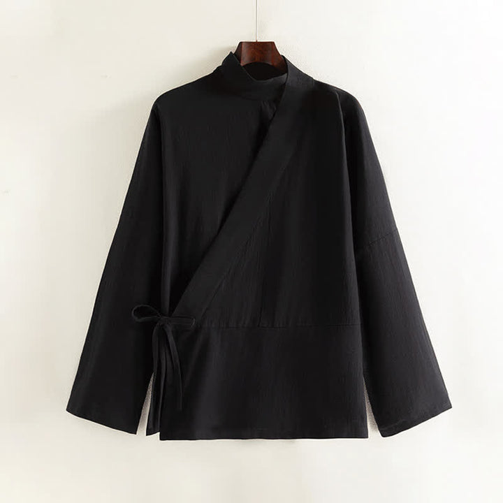Buddha Stones Fall Minimalist Tang Style Drawstring Solid Cotton Linen Women's Kimono - image 8