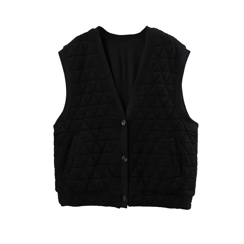Buddha Stones Fall Winter Retro Casual Button-Up Diamond Quilted Tank Top Women's Vest With Pocket - image 17