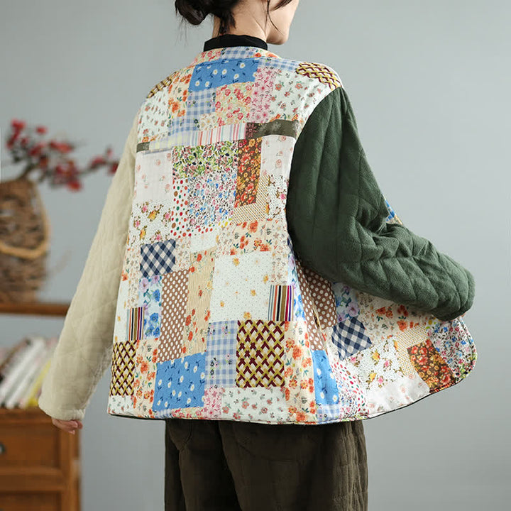 Buddha Stones Fall Winter Vintage Casual Button-Up Floral Patchwork Reversible Design Women's Jacket With Pockets - image 4