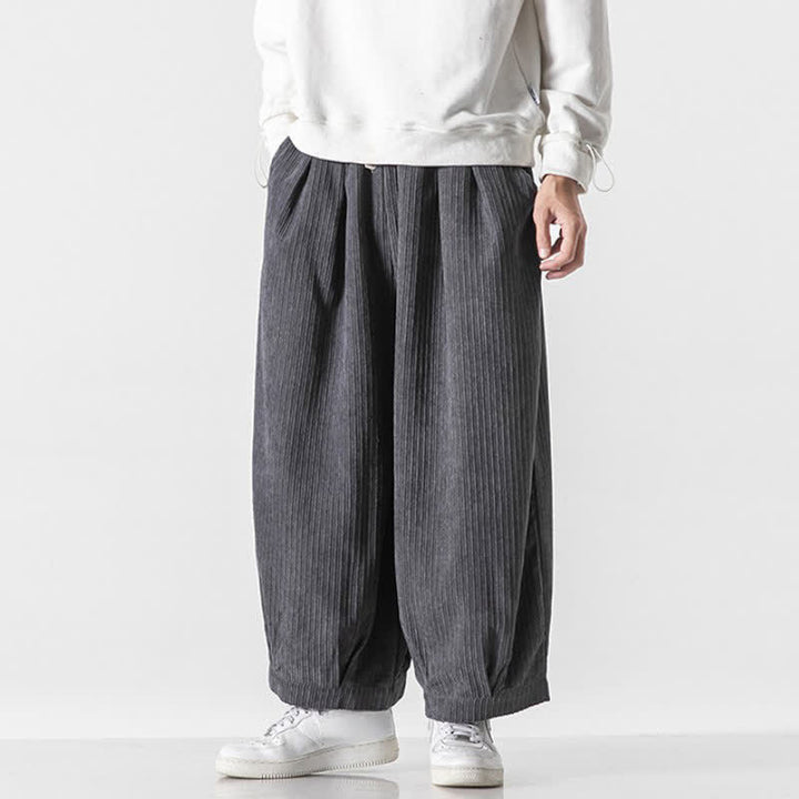Buddha Stones Spring Fall Casual Minimalist Drawstring Solid Cropped Pants Corduroy Men's Wide Leg Pants With Pockets - image 1