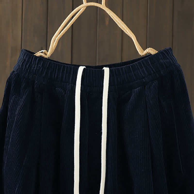 Buddha Stones Fall Winter Casual Drawstring Solid Corduroy Capri Pants Corduroy Women's Wide Leg Pants With Pockets - image 9