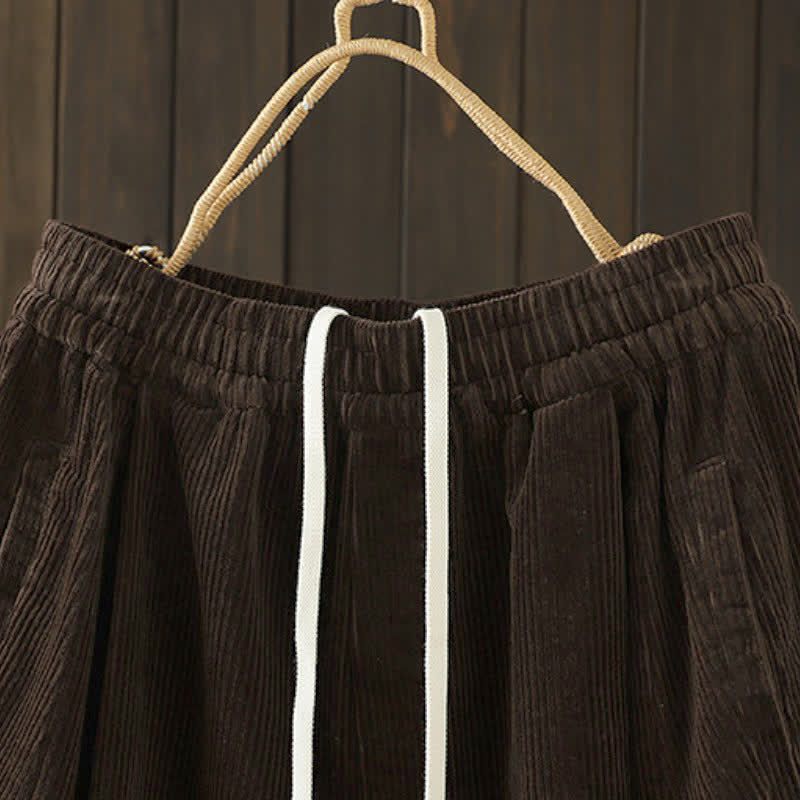 Buddha Stones Fall Winter Casual Drawstring Solid Corduroy Capri Pants Corduroy Women's Wide Leg Pants With Pockets - image 2
