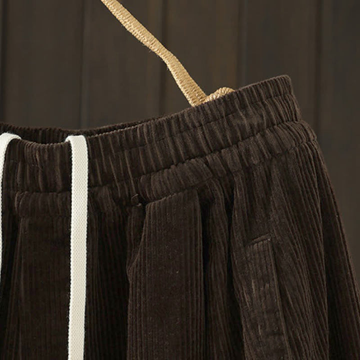 Buddha Stones Fall Winter Casual Drawstring Solid Corduroy Capri Pants Corduroy Women's Wide Leg Pants With Pockets - image 5