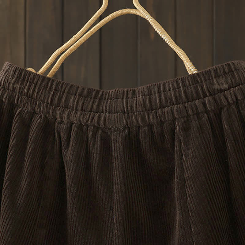 Buddha Stones Fall Winter Casual Drawstring Solid Corduroy Capri Pants Corduroy Women's Wide Leg Pants With Pockets - image 3