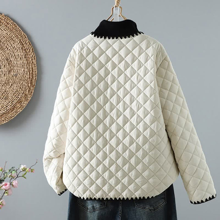 Buddha Stones Winter Casual Vintage Button-Up Geometric Rhombus Design Women's Jacket With Pockets - image 1