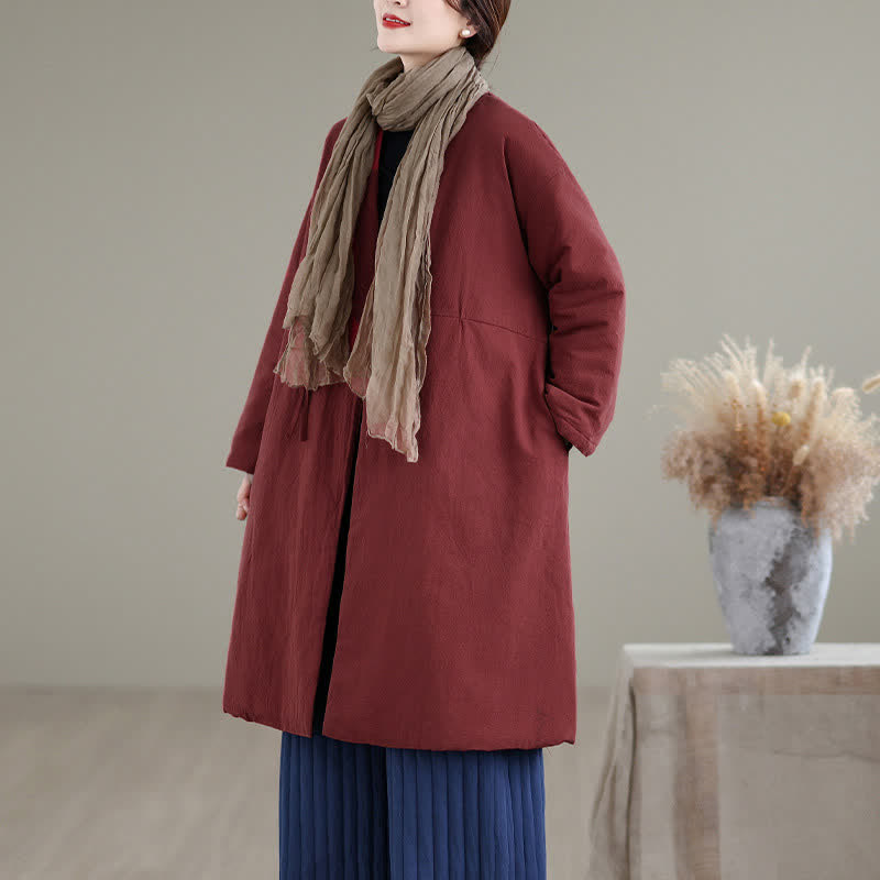 Buddha Stones Winter Casual Minimalist Drawstring Solid Women's Coat With Pockets - image 6