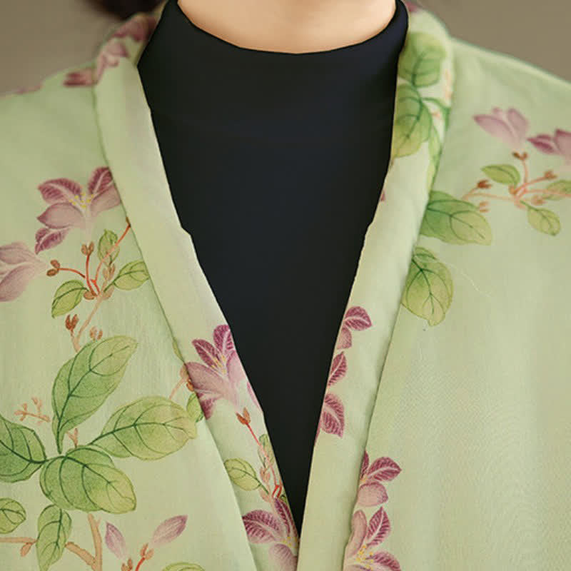 Buddha Stones Fall Winter Vintage Tang Style Frog Button Floral Pattern Women's Kimono With Pockets - image 6