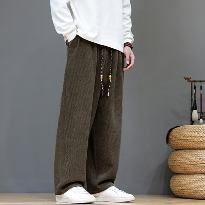 Buddha Stones Fall Winter Plain Classic Drawstring Solid Ankle Pants Corduroy Men's Straight Leg Pants With Pockets - image 5