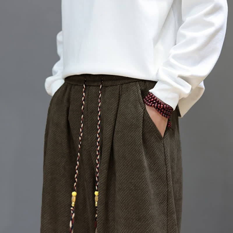 Buddha Stones Fall Winter Plain Classic Drawstring Solid Ankle Pants Corduroy Men's Straight Leg Pants With Pockets - image 8