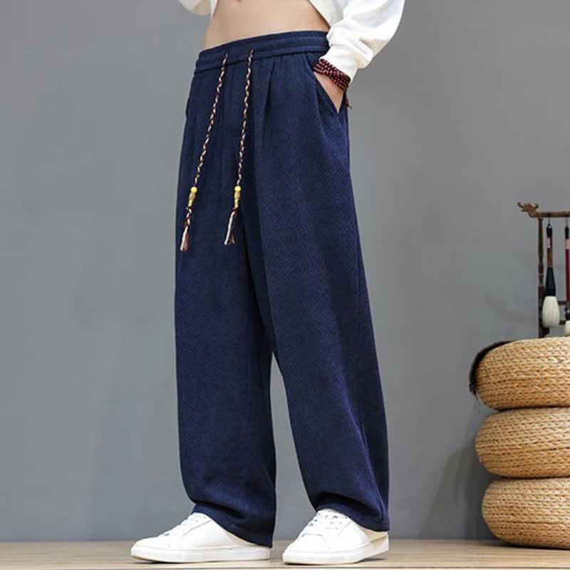 Buddha Stones Fall Winter Plain Classic Drawstring Solid Ankle Pants Corduroy Men's Straight Leg Pants With Pockets - image 24