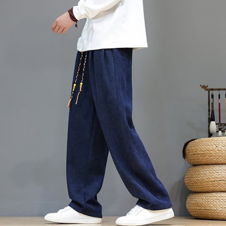 Buddha Stones Fall Winter Plain Classic Drawstring Solid Ankle Pants Corduroy Men's Straight Leg Pants With Pockets - image 25