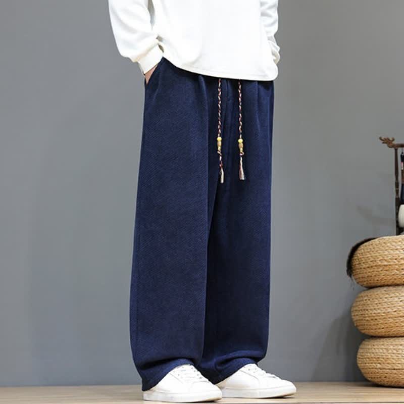 Buddha Stones Fall Winter Plain Classic Drawstring Solid Ankle Pants Corduroy Men's Straight Leg Pants With Pockets - image 21