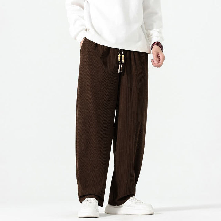 Buddha Stones Fall Winter Casual Boho Drawstring Solid Ankle Pants Corduroy Men's Straight Leg Pants With Pockets - image 3