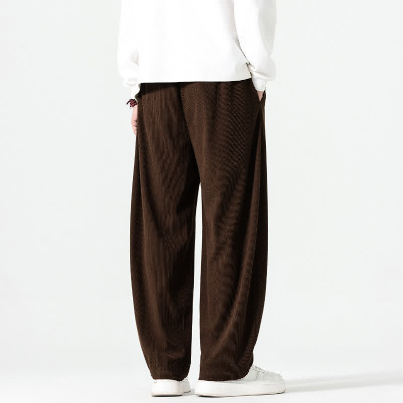 Buddha Stones Fall Winter Casual Boho Drawstring Solid Ankle Pants Corduroy Men's Straight Leg Pants With Pockets - image 4