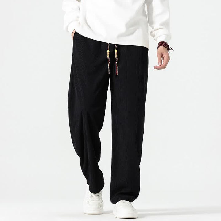 Buddha Stones Fall Winter Casual Boho Drawstring Solid Ankle Pants Corduroy Men's Straight Leg Pants With Pockets - image 19